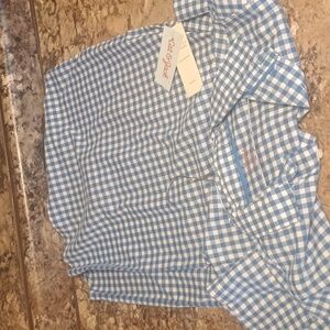 Cat and Jack size large 12/14 blue and white ginghams striped polo style shirt .